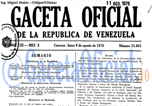 Gaceta Oficial 31041 del 9 Agosto 1976