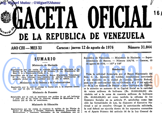 Gaceta Oficial 31044 del 12 Agosto 1976