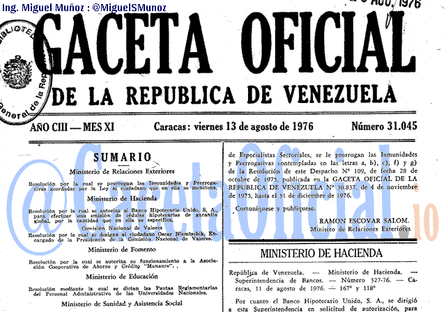 Gaceta Oficial 31045 del 13 Agosto 1976