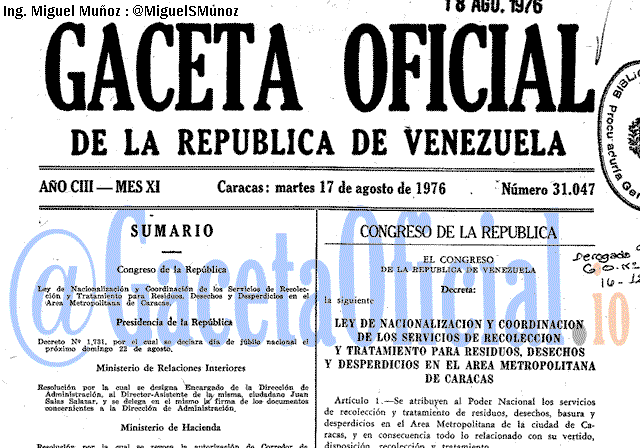 Gaceta Oficial 31047 del 17 Agosto 1976