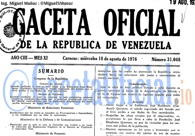 Gaceta Oficial 31048 del 18 Agosto 1976