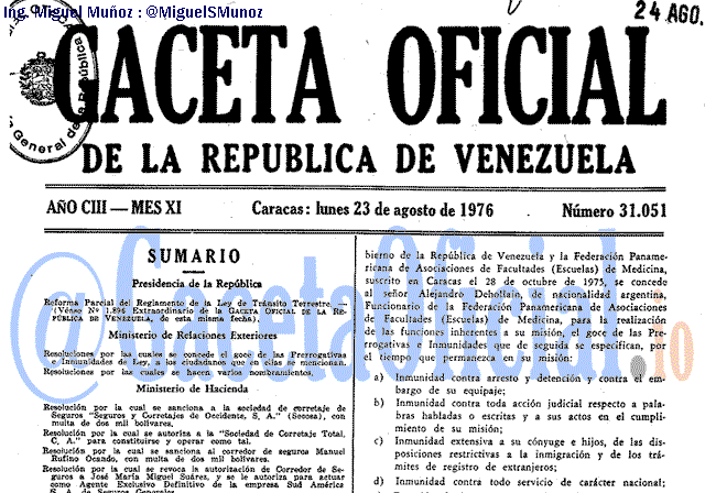 Gaceta Oficial 31051 del 23 Agosto 1976