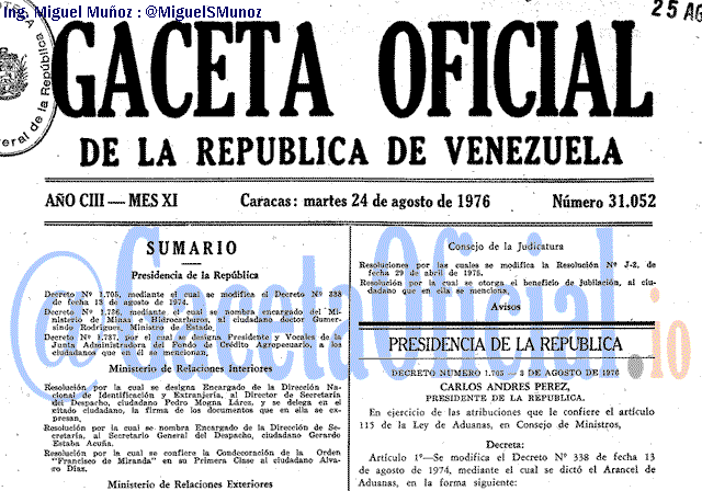 Gaceta Oficial 31052 del 24 Agosto 1976