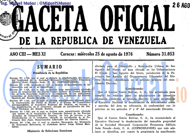 Gaceta Oficial 31053 del 25 Agosto 1976