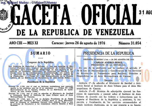 Gaceta Oficial 31054 del 26 Agosto 1976
