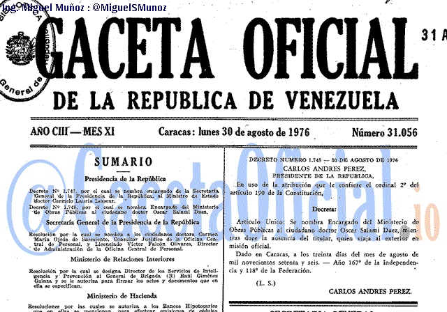Gaceta Oficial 31056 del 30 Agosto 1976