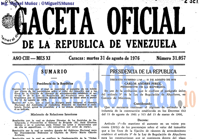 Gaceta Oficial 31057 del 31 Agosto 1976