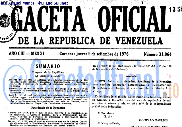 Gaceta Oficial 31064 del 9 Septiembre 1976