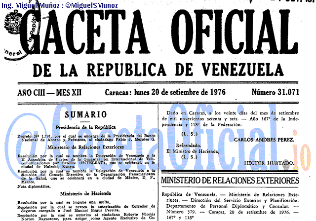 Gaceta Oficial 31071 del 20 Septiembre 1976