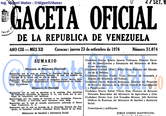 Gaceta Oficial 31074 del 23 Septiembre 1976