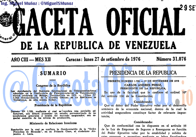 Gaceta Oficial 31076 del 27 Septiembre 1976