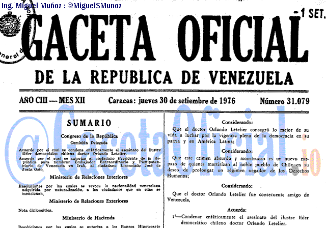 Gaceta Oficial 31079 del 30 Septiembre 1976