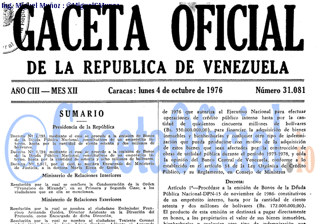 Gaceta Oficial 31081 del 4 Octubre 1976