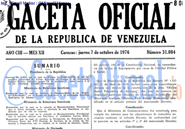 Gaceta Oficial 31084 del 7 Octubre 1976