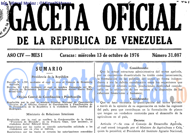 Gaceta Oficial 31087 del 13 Octubre 1976