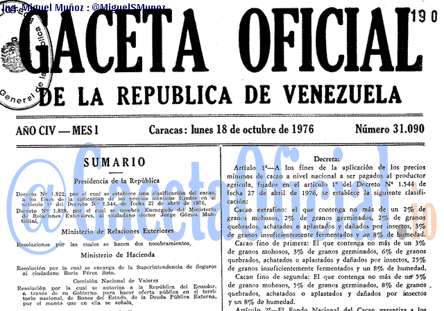 Gaceta Oficial 31090 del 18 Octubre 1976