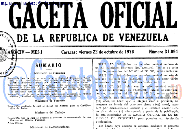 Gaceta Oficial 31094 del 22 Octubre 1976