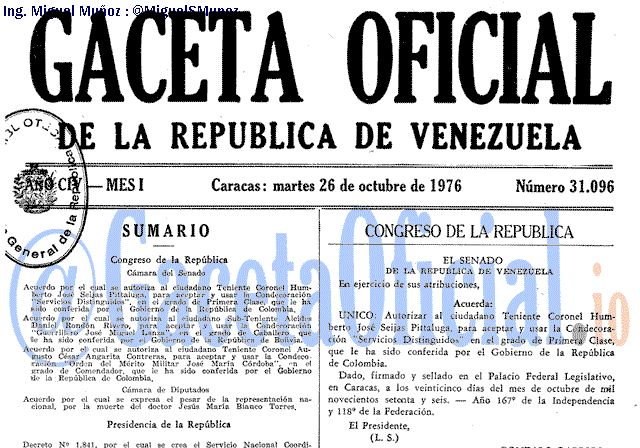 Gaceta Oficial 31096 del 26 Octubre 1976