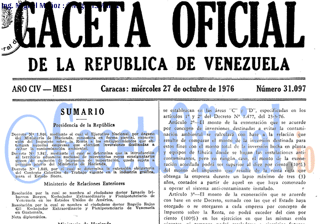 Gaceta Oficial 31097 del 27 Octubre 1976