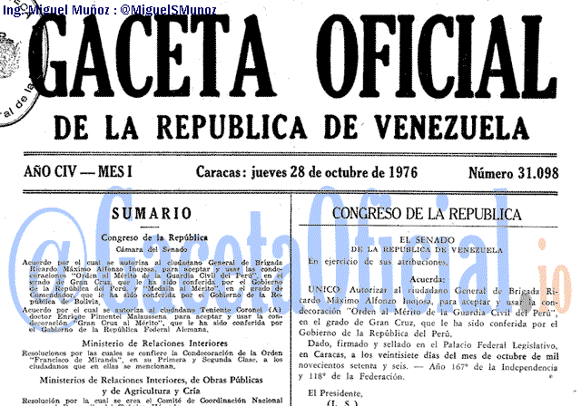Gaceta Oficial 31098 del 28 Octubre 1976