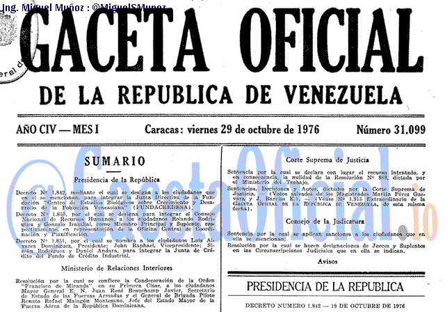 Gaceta Oficial 31099 del 29 Octubre 1976