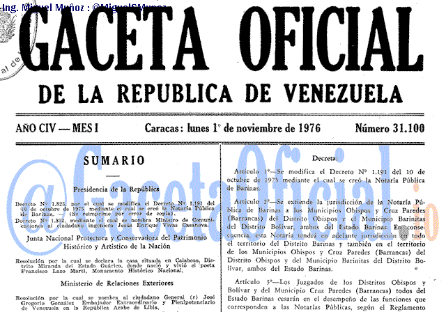 Gaceta Oficial 31100 del 1 Noviembre 1976