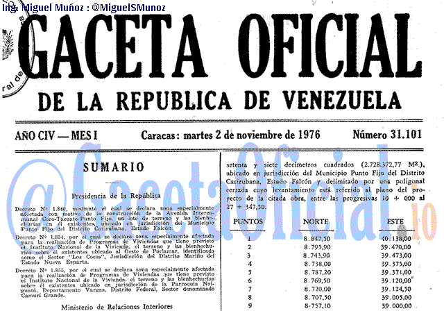 Gaceta Oficial 31101 del 2 Noviembre 1976