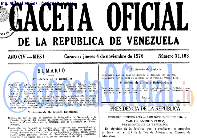 Gaceta Oficial 31103 del 4 Noviembre 1976