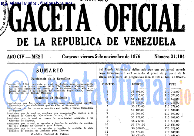 Gaceta Oficial 31104 del 5 Noviembre 1976
