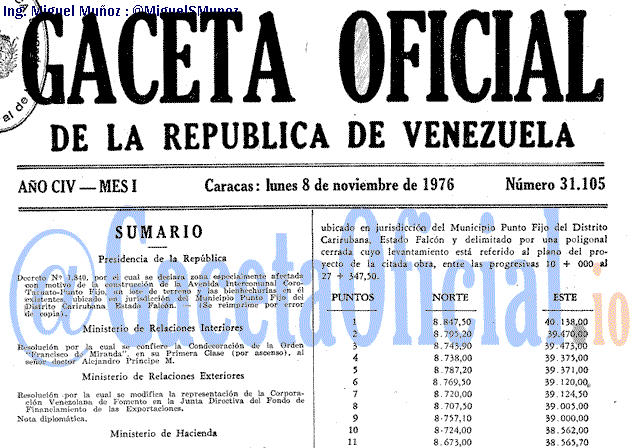 Gaceta Oficial 31105 del 8 Noviembre 1976