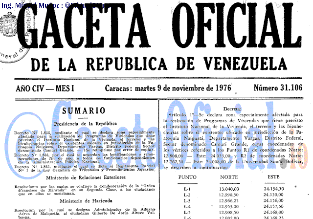 Gaceta Oficial 31106 del 9 Noviembre 1976