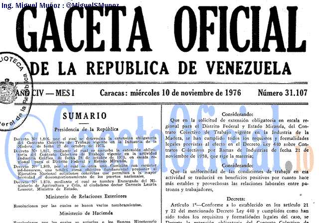 Gaceta Oficial 31107 del 10 Noviembre 1976