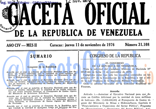 Gaceta Oficial 31108 del 11 Noviembre 1976