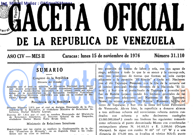 Gaceta Oficial 31110 del 15 Noviembre 1976