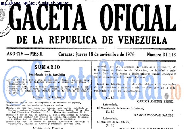 Gaceta Oficial 31113 del 18 Noviembre 1976