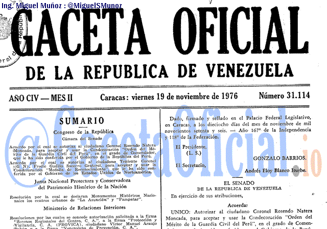 Gaceta Oficial 31114 del 19 Noviembre 1976