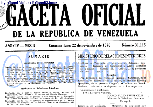Gaceta Oficial 31115 del 22 Noviembre 1976