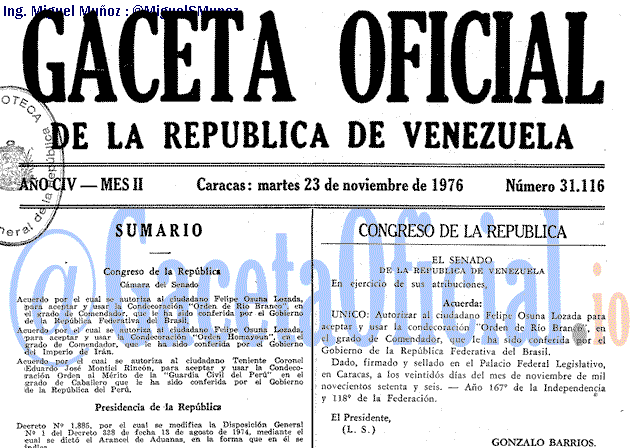Gaceta Oficial 31116 del 23 Noviembre 1976