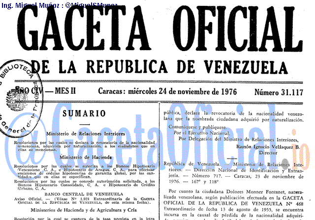Gaceta Oficial 31117 del 24 Noviembre 1976