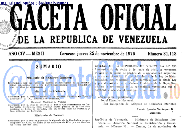 Gaceta Oficial 31118 del 25 Noviembre 1976