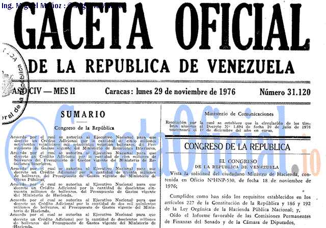 Gaceta Oficial 31120 del 29 Noviembre 1976