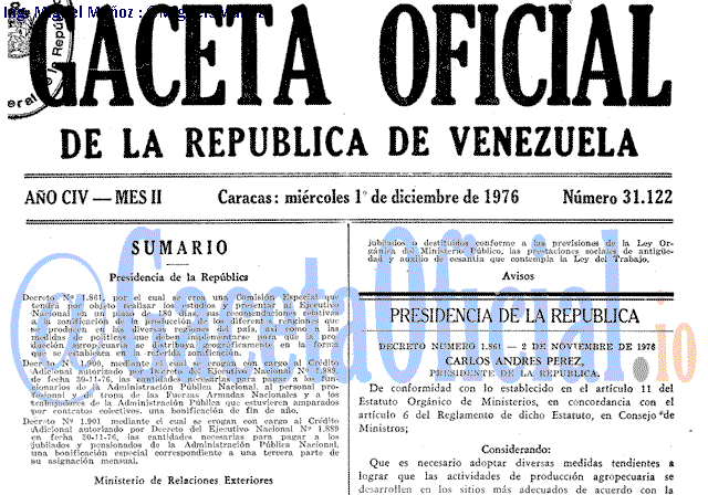 Gaceta Oficial 31122 del 1 Diciembre 1976