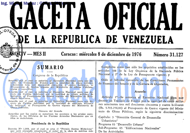 Gaceta Oficial 31127 del 8 Diciembre 1976