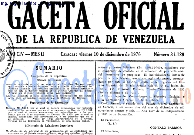 Gaceta Oficial 31129 del 10 Diciembre 1976