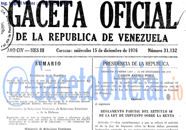 Gaceta Oficial 31132 del 15 Diciembre 1976