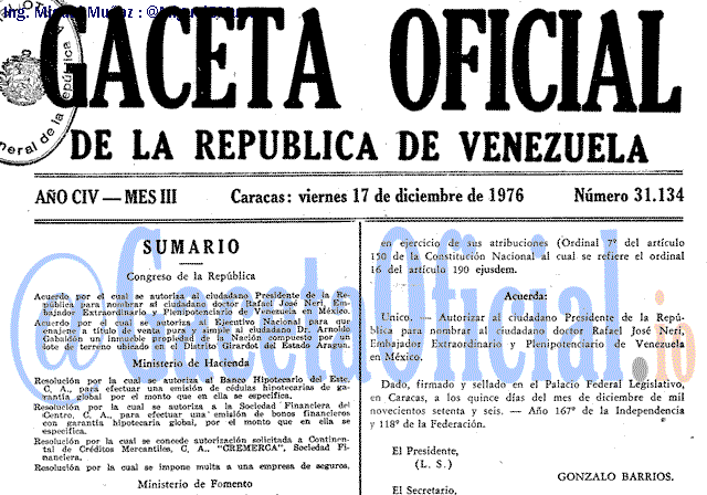 Gaceta Oficial 31134 del 17 Diciembre 1976