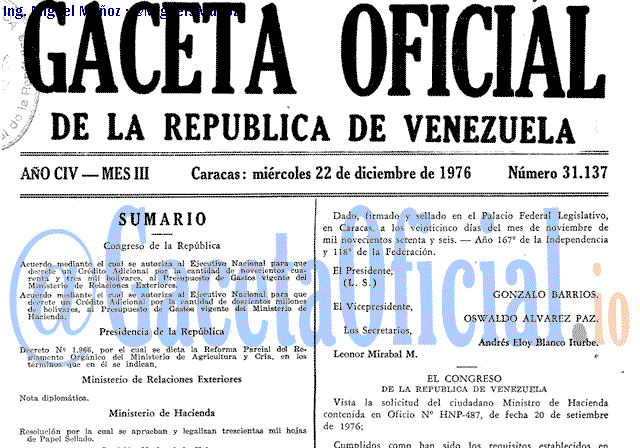 Gaceta Oficial 31137 del 22 Diciembre 1976