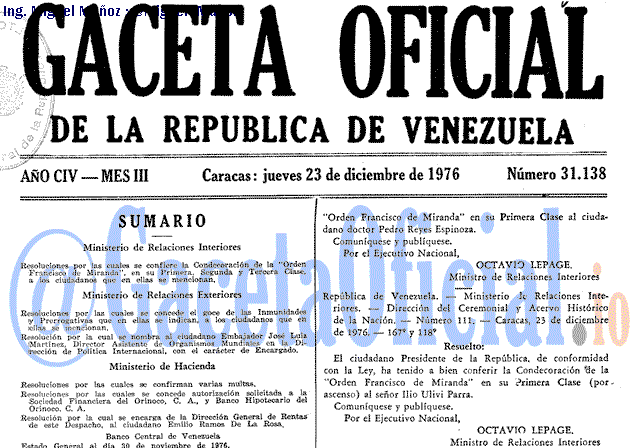 Gaceta Oficial 31138 del 23 Diciembre 1976