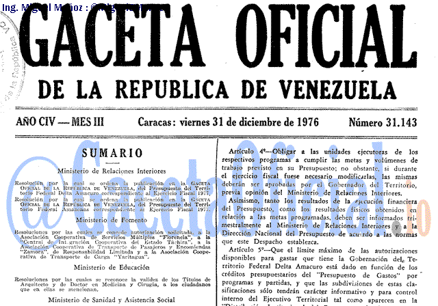 Gaceta Oficial 31143 del 31 Diciembre 1976