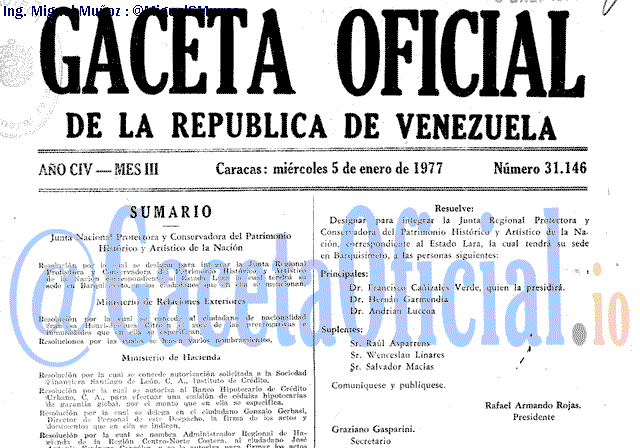 Gaceta Oficial 31146 del 5 Enero 1977